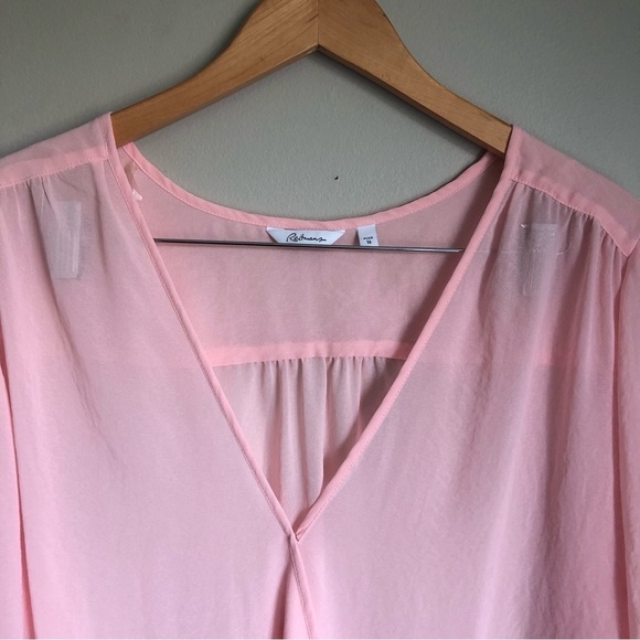 Reitmans Faux Wrap V-neck 3/4 Sleeve Sheer Blouse Light Pink Women’s Size 16 - Picture 2 of 6